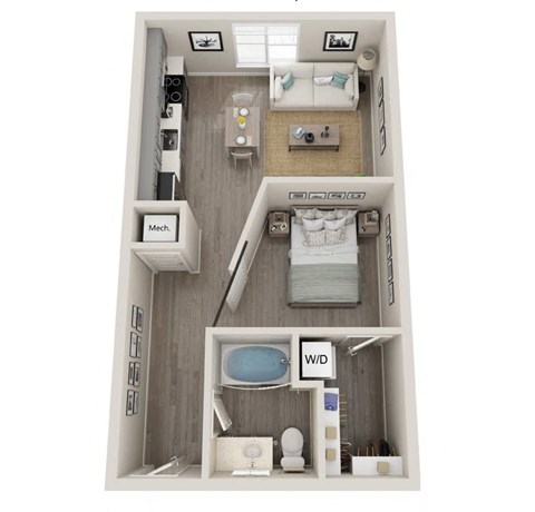 a 3d floor plan of a bedroom with a bathroom